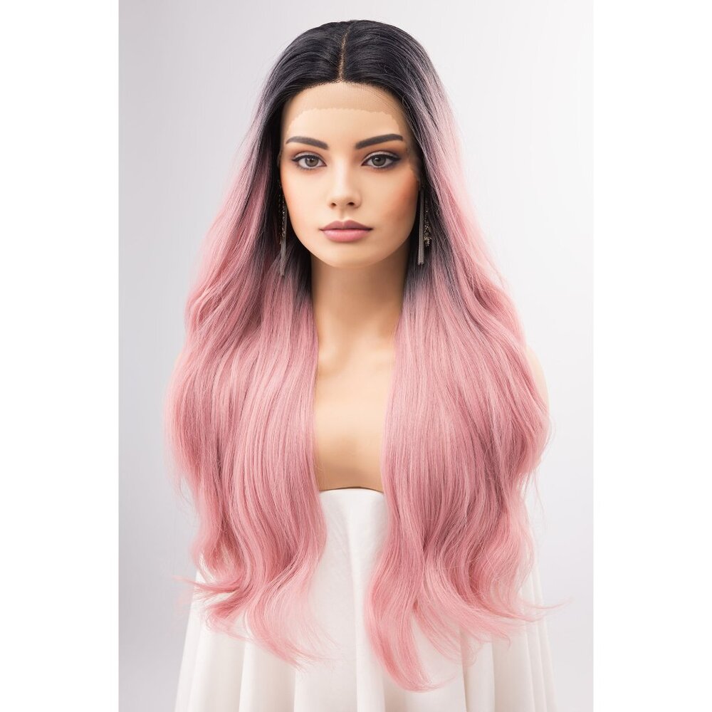 24" Pastel Pink Ombre Lace Front Wavy Wig | Kelly - Picture 6 of 11